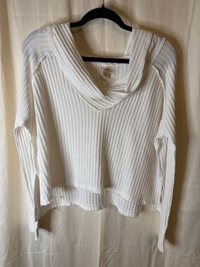 We The Free White Waffle-Knit Cowl Neck Sweater